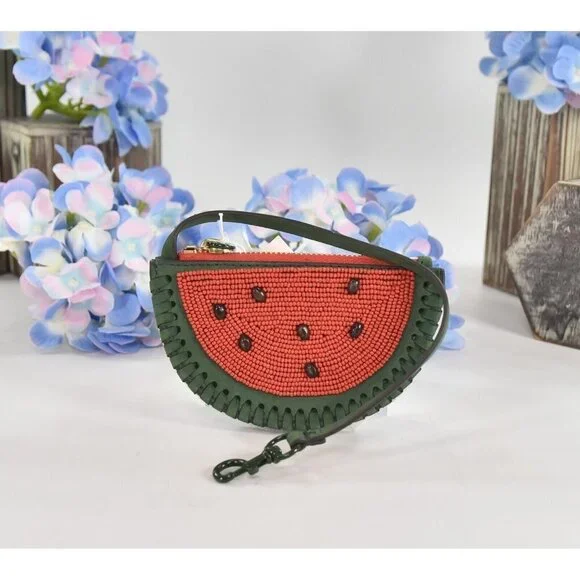 Tory Burch Beaded Watermelon Nubuck Leather Coin Purse NWT - Picture 1 of 7